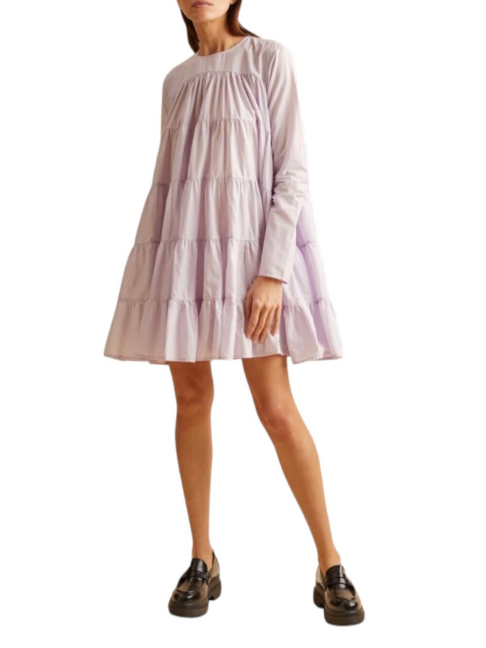 Merlette Soliman Tiered Mini Dress Womens Small Lilac Purple Cotton Crew Neck